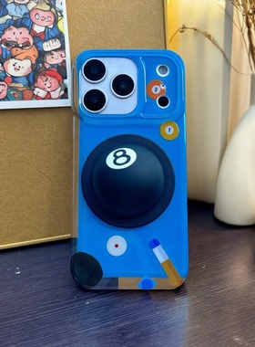 ins潮牌斯图西台球8号iPhone17promax适用苹果手机壳蓝色新款15/14保护套17/16适用苹果手机13高级感磁吸支架