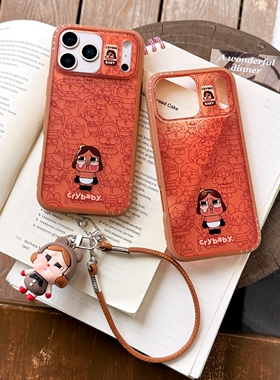 新款卡通哭娃适用苹果iPhone16promax手机壳可爱橙色保护套带挂件可爱俏皮软语女手链17pm全包边15/14软壳ins