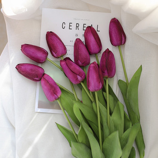 饰红色 高端紫色郁金香仿真花假花婚纱拍照道具摆设客厅装 大号