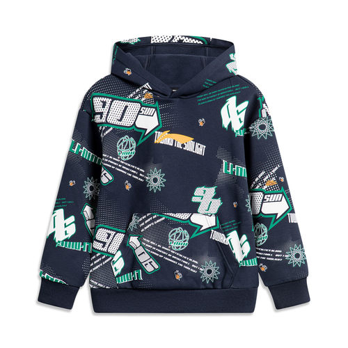 Lining/李宁正品冬季男童加绒保暖宽松套头连帽运动卫衣YWDT257