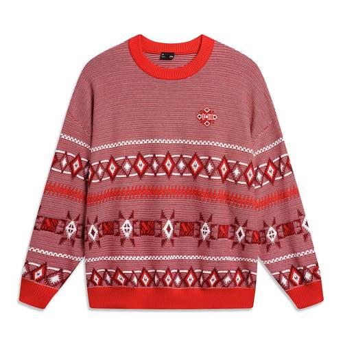 李宁中国文化系列男子宽松套头编织衫2023冬季新款毛线衣AMBT247