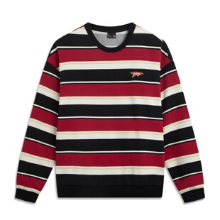 李宁加绒卫衣男款秋冬新款情侣保暖长袖条纹圆领上衣女AWDVD31