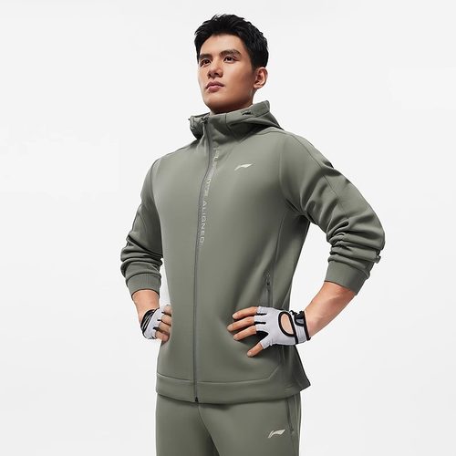 李宁运动服外套开襟卫衣连帽男