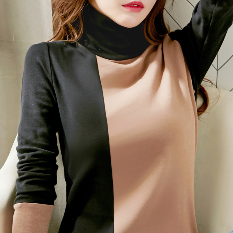 2020新款高领打底衫女秋冬紧身洋气纯棉t恤长袖撞色内搭冬天小衫