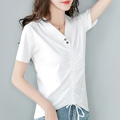 2022夏装假两件短袖t恤女（实拍）（95棉 5氨纶）