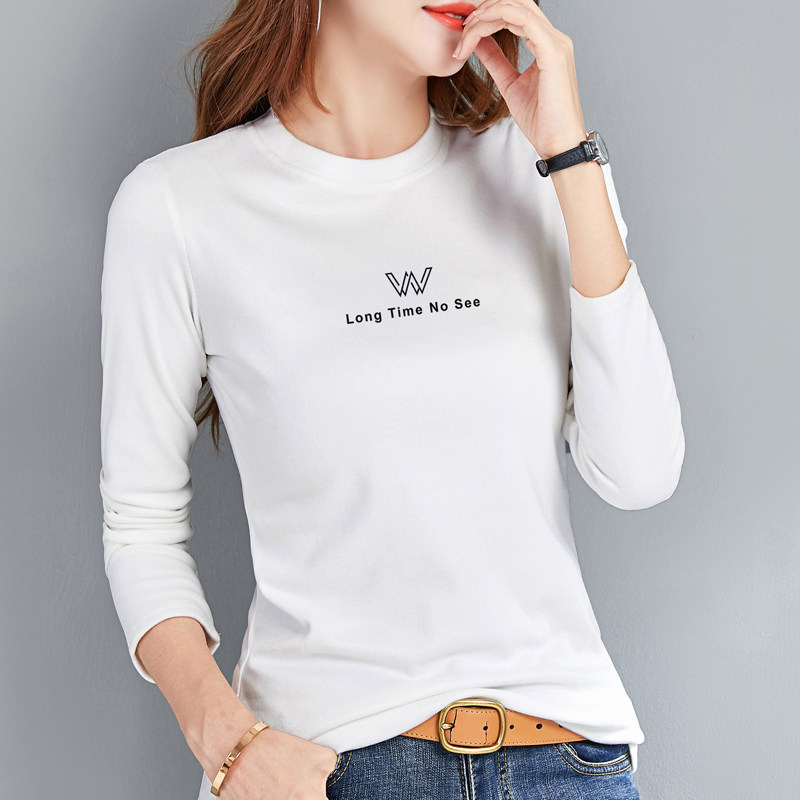 白色德绒打底衫女春秋百搭上衣薄款圆领内搭紧身磨毛长袖t恤小衫