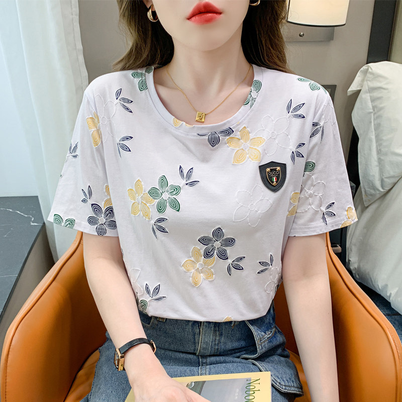 夏季女装正肩纯棉短袖t恤ins潮2023新款宽松白色半袖体恤上衣夏装