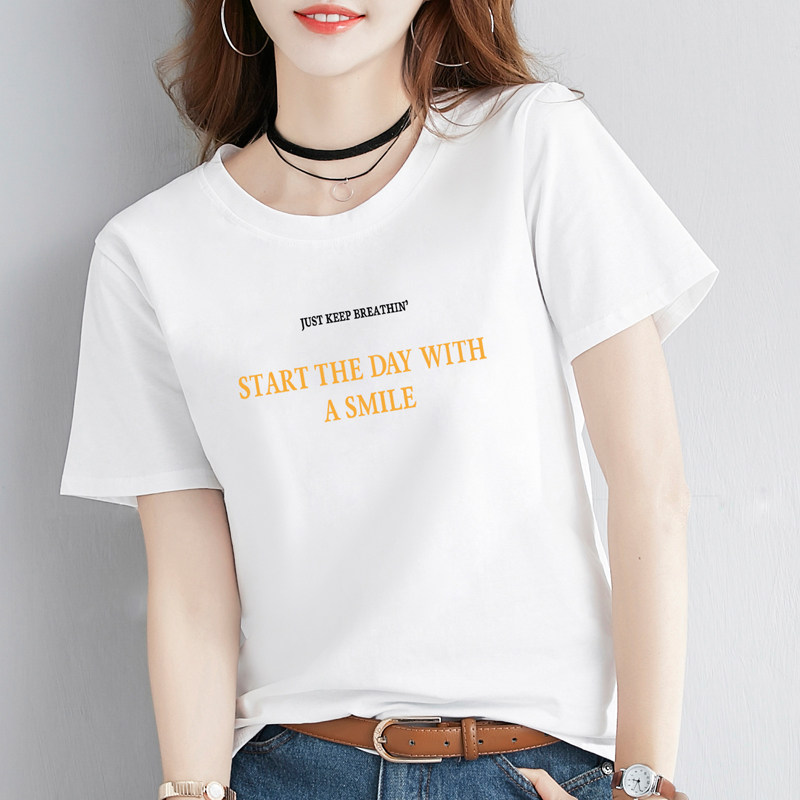 白色短袖t恤女纯棉半袖印花上衣时尚2025年新款宽松春夏装ins潮