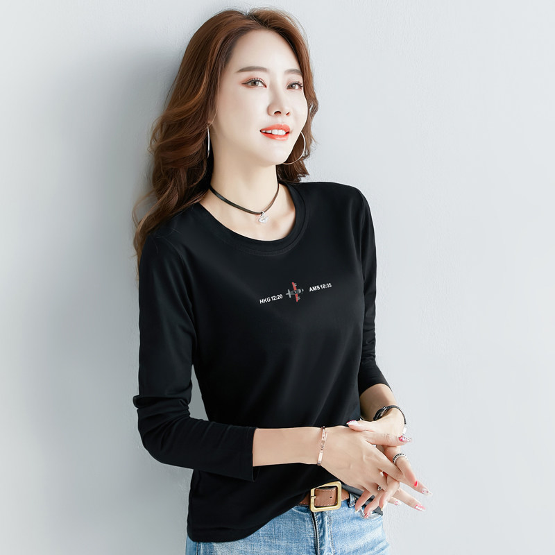 黑色打底衫女长袖秋季2024新款纯棉修身百搭t恤内搭小衫显瘦上衣