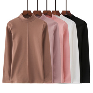 大码 半高领打底衫 t恤女修身 中领长袖 纯棉上衣秋衣内搭 女2018秋季