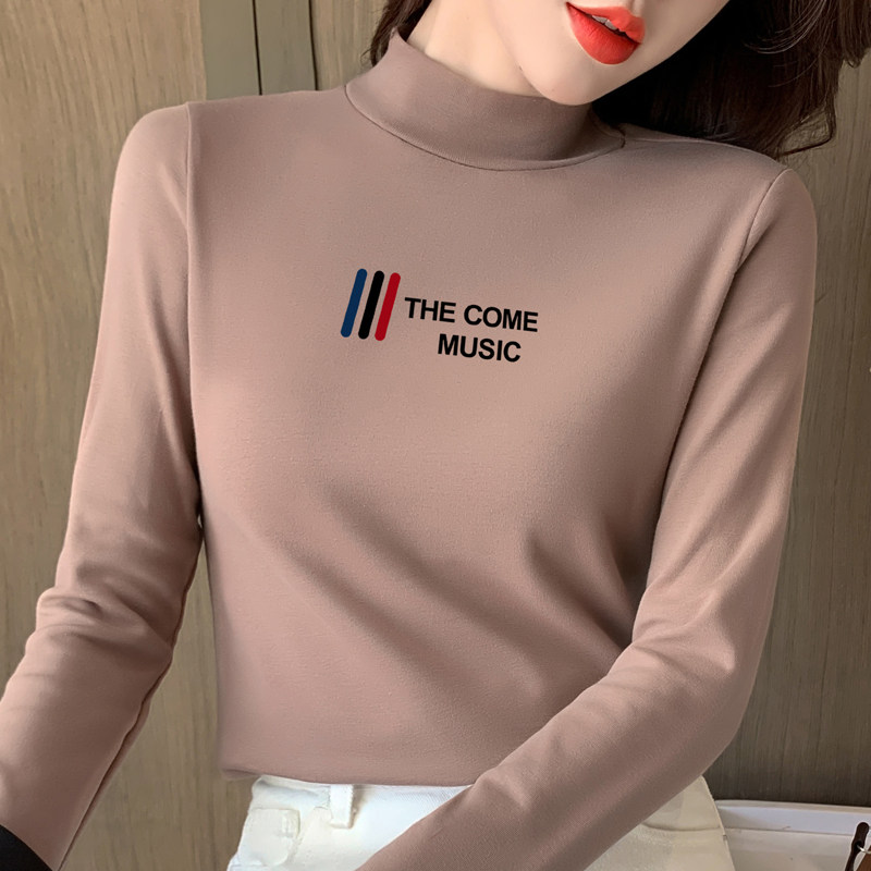 2020年洋气半高领长袖t恤女秋冬内搭保暖加厚上衣纯棉修身打底衫