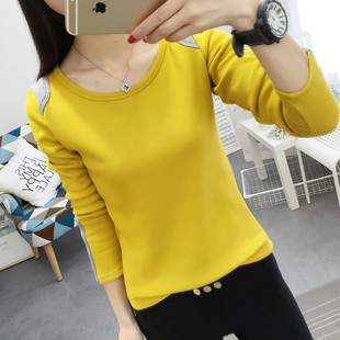 新款 t恤打底衫 韩版 上衣女士长袖 秋冬加绒加厚卫衣女 秋季 2019秋装