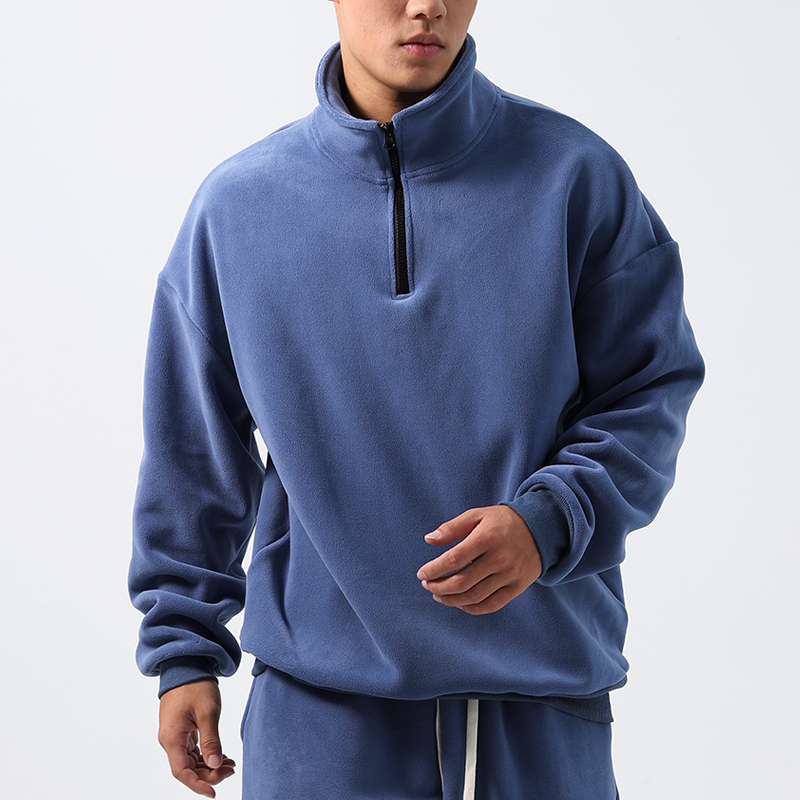 半拉链加绒保暖卫衣运动男高领