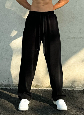 纯色肌理秋冬运动长裤男重磅加厚健身休闲宽松裤子篮球潮牌直筒裤