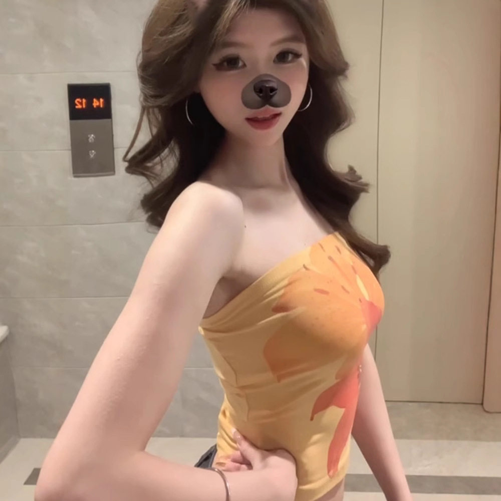 纯欲风辣妹印花抹胸吊带背心女2025夏季性感外搭无袖短款漏脐
