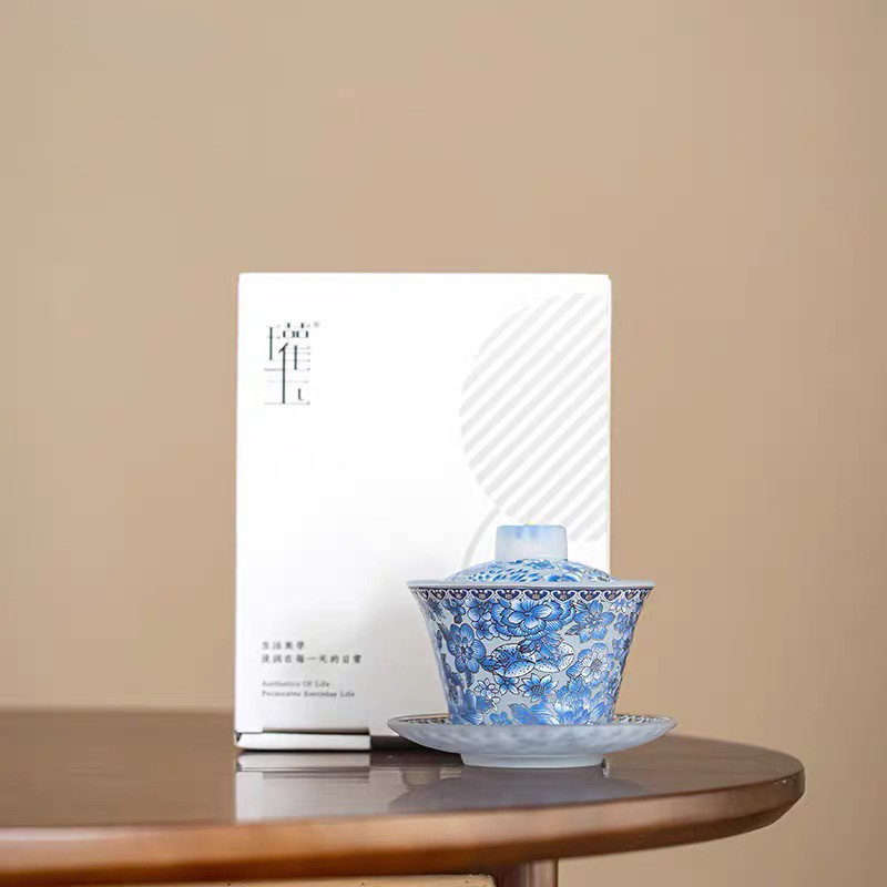 瓘玉满花悬停盖碗三才盖碗悬停茶杯德化家用泡茶功夫茶具套装