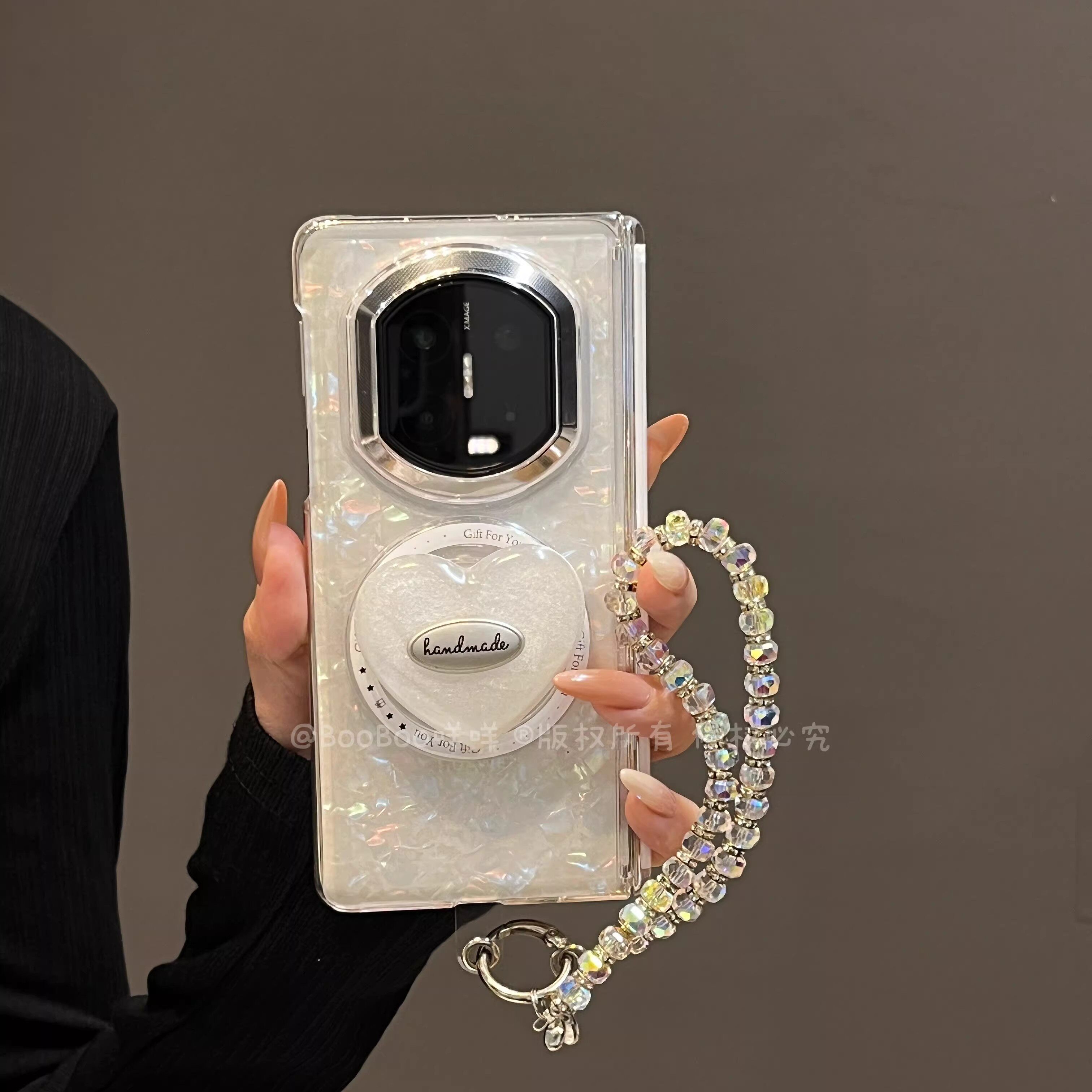 高级感白色贝壳纹立体爱心磁吸支架适用华为MateX7折叠屏手机壳MateX6/X5轻奢创意华为X3防摔时尚女款保护套