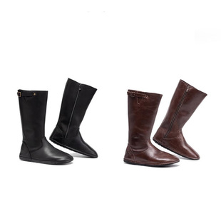 机车靴肥脚宽头鞋 复古棕色长靴女真皮春秋丑萌鞋 加棉黑色靴小丑鞋