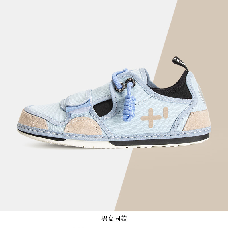 SOTZ拼色帆布鞋男魔术贴平底百搭丑萌大头低帮鞋ins潮复古圆头鞋