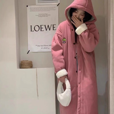 连帽睡袍夹棉可外穿加绒加厚款