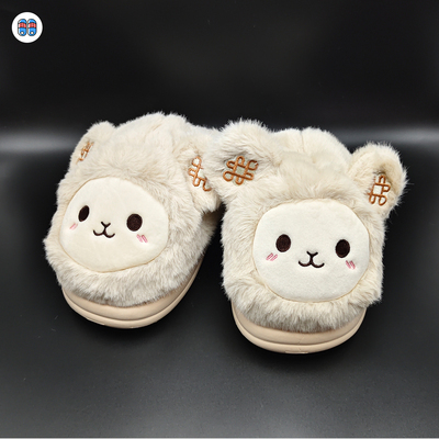 女款卡通可爱厚底加厚加绒保暖棉拖鞋秋冬居家室内防滑外穿毛拖鞋