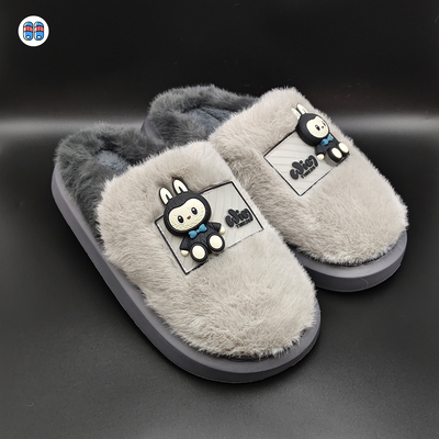 男款卡通厚底加厚加绒毛毛拖鞋秋冬季居家室内外穿保暖防滑棉拖鞋