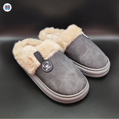 男款高跟纯色加绒厚底毛绒棉拖鞋冬季保暖居家懒人鞋防滑室内棉鞋