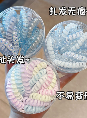 蓝色系电话线发圈女2026新款高弹力扎头发皮筋头绳高级感发绳发饰