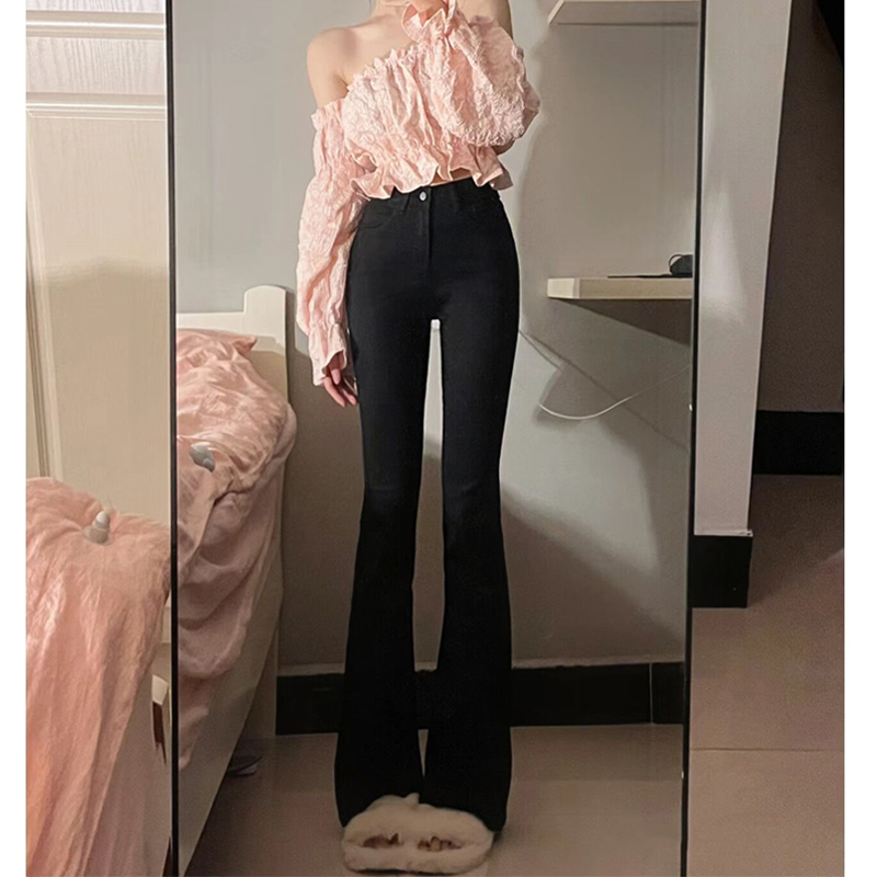 黑色马蹄喇叭裤子女新款长裤高腰