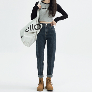 女款 脚直筒裤 2026新款 配马丁靴卷裤 哈伦萝卜牛仔裤 高腰显瘦老爹裤