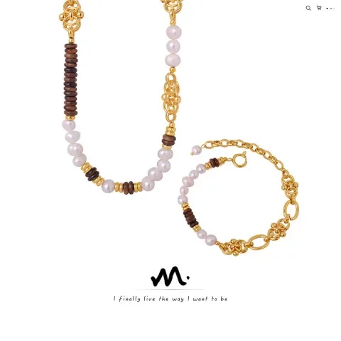 珍珠手工串珠新款复古项链淡水欧美宫廷风饰品轻奢虎眼石手链天然