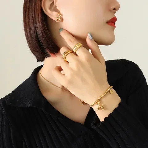 饰品钛钢狗18k气球可爱套装项链耳环金手链空气ins小狗饰品锁骨