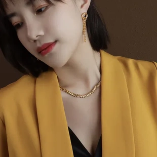18k手链钛钢金饰品风格 个性 欧美锁骨链叶子时尚 Marka项链套装