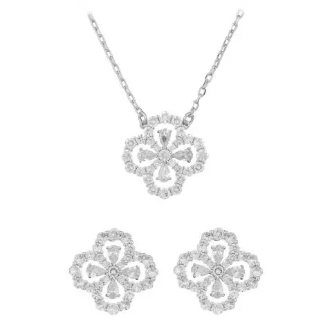 镶嵌锆石项链套装耳钉锁骨链幸运草小众超闪花朵耳环设计感首饰潮