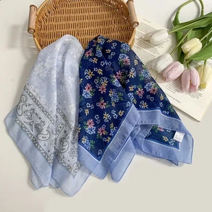 系脖护颈新款 丝巾田园风领巾女小方巾碎花头巾夏高级感领巾小清新