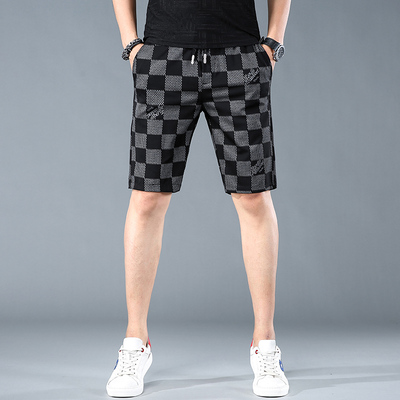夏季薄款休闲短裤男格子印花中裤