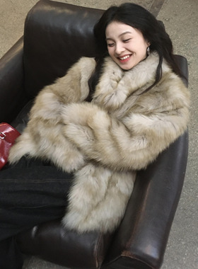 2025秋冬新款晕染高级感立领毛毛外套女仿狐狸毛加厚环保皮草大衣