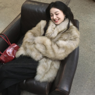 2025秋冬新款 晕染高级感立领毛毛外套女仿狐狸毛加厚环保皮草大衣