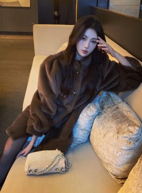 江南老钱小姐姐美拉德水貂皮毛一体环保皮草外套女立领冬毛毛外套