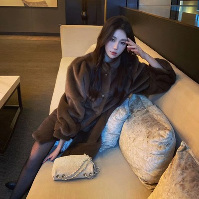 江南老钱小姐姐美拉德水貂皮毛一体环保皮草外套女立领冬毛毛外套