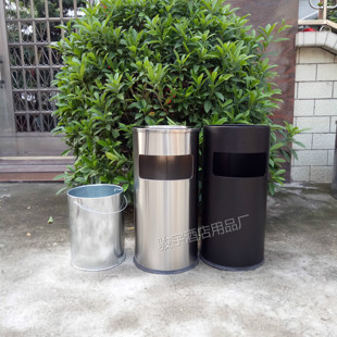 酒店垃圾桶大堂立式不锈钢垃圾桶商用白钢烟灰桶圆形砂钢方果皮箱