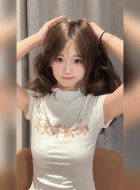 韩系小熊印花木耳边短袖t恤女夏季小高领设计感修身显瘦正肩上衣