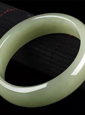 正品天然和田玉个性青白玉镯子百搭新疆加宽女款镯子扁条正圈送礼