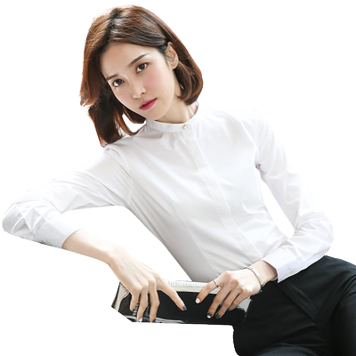 立领衬衫女白色长袖正装弹力衬衣