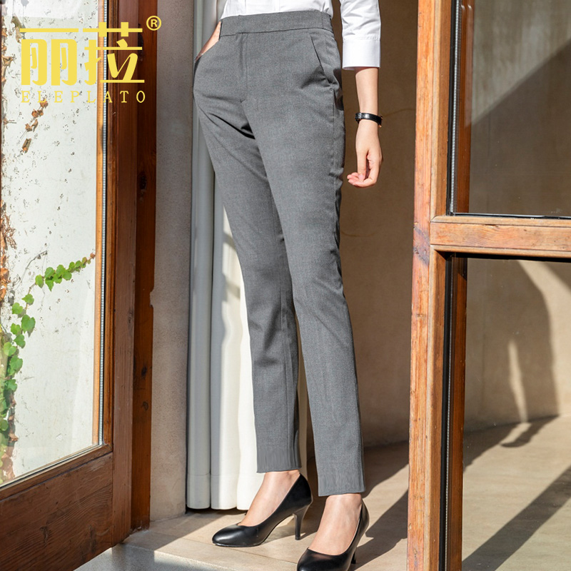 灰色西装裤女秋冬职业正装直筒高腰工作裤子显瘦小脚工装西裤长裤