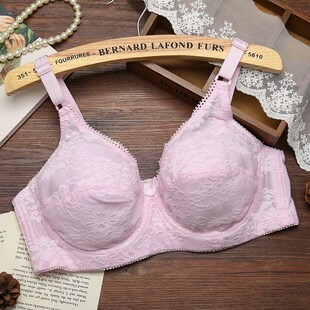 有钢圈纯棉D罩杯秋薄款大胸显小蕾丝文胸透气聚拢防下垂大码内衣