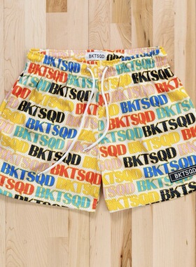 夏季美式潮牌BKTSQD满印字母运动休闲短裤跑步速干透气篮球裤男