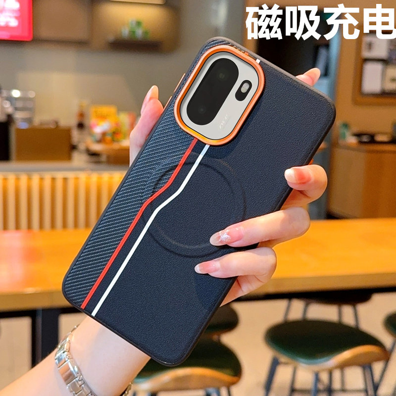 高端拼接皮纹适用一加ACE6手机壳新款磨砂1+ACE6磁吸外壳大孔镜头保护PLQ110简约个性男1+aec6防摔真皮保护套