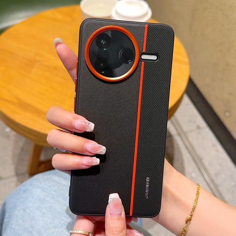 高端三拼色素皮适用小米pocoF7pro手机壳新款橙色大孔镜头pocoF7ultra保护套pocoF7pro防摔外壳真皮防摔男女