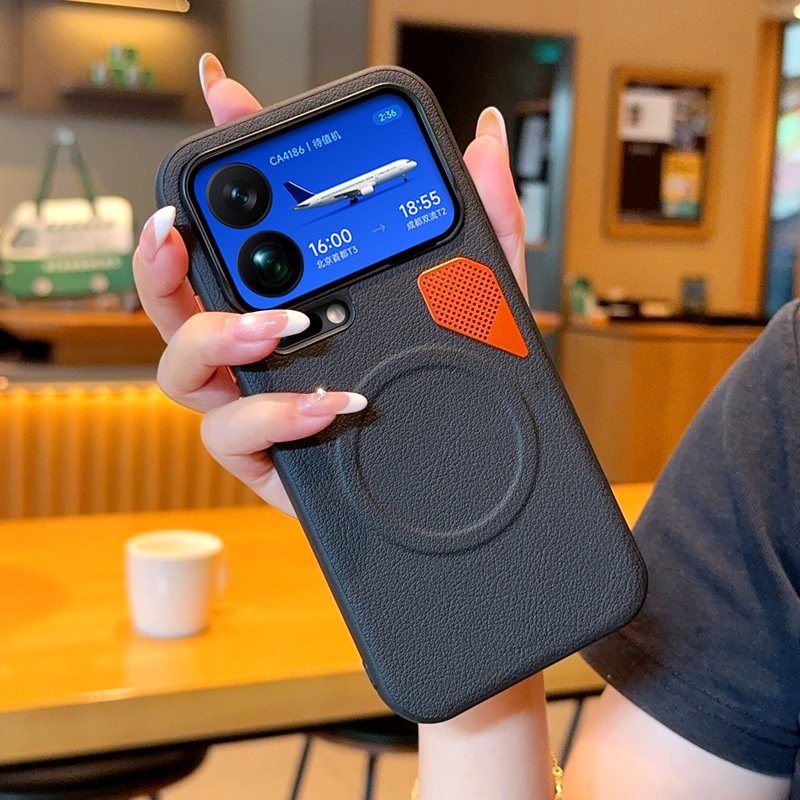 适用小米17手机壳轻奢磁吸荔枝纹Xiaomi17Pro保护套ProMax散热金属网孔MI十七por大孔防摔p专用后壳真皮磨砂